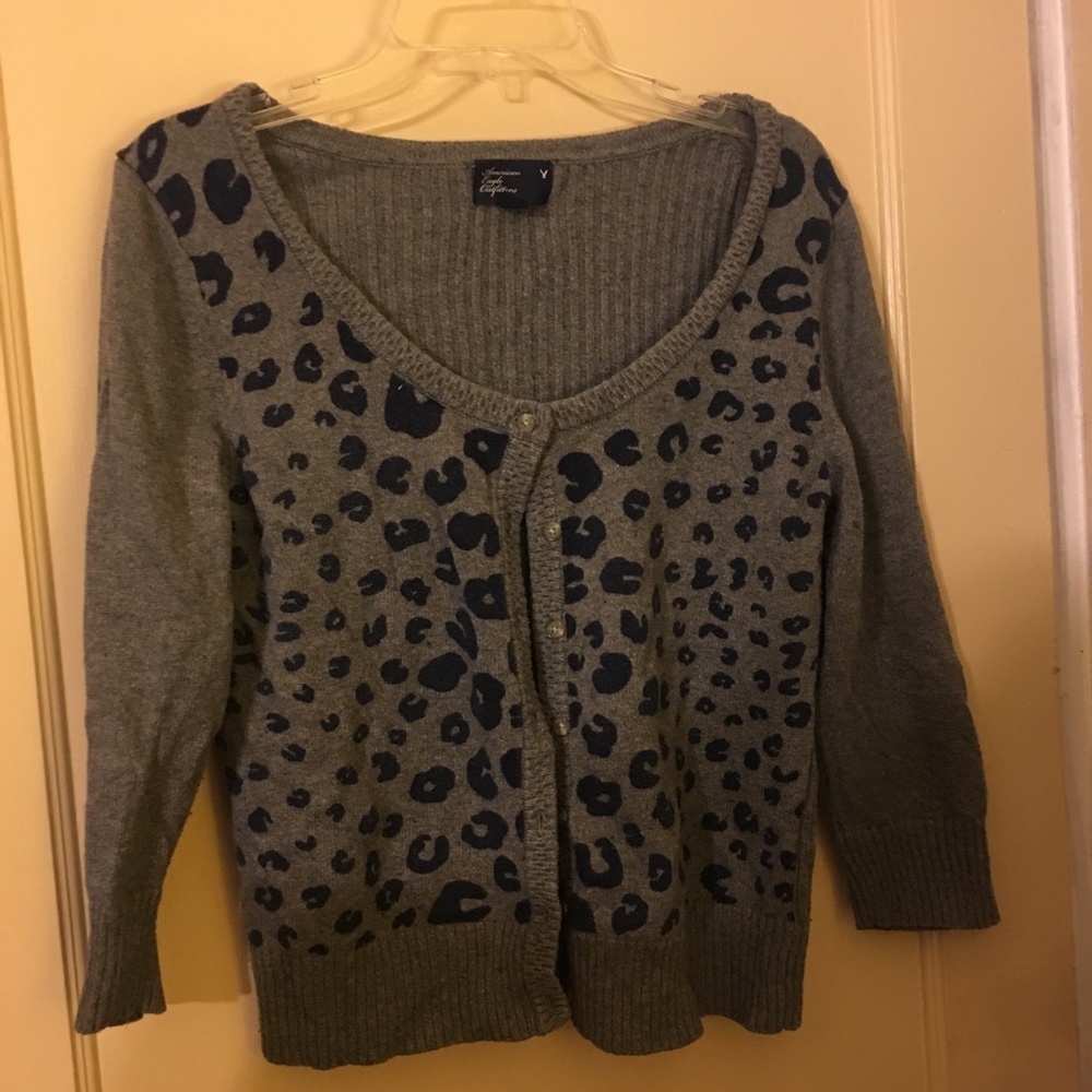 Grey and Navy Blue leopard print sweater